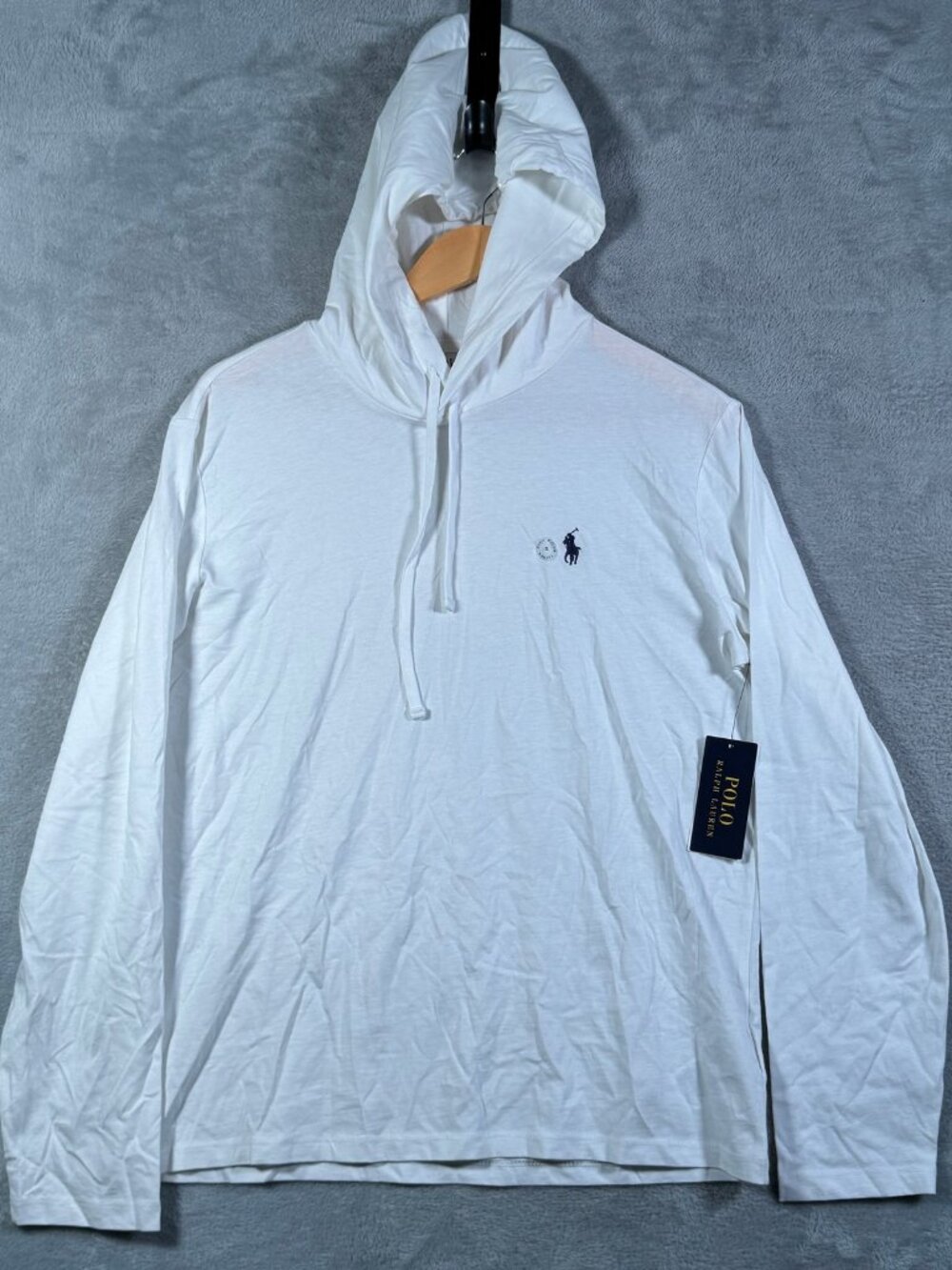 Polo Ralph Lauren Hooded T Shirt Mens S White Pony Logo Long Sleeve Hoodie $70